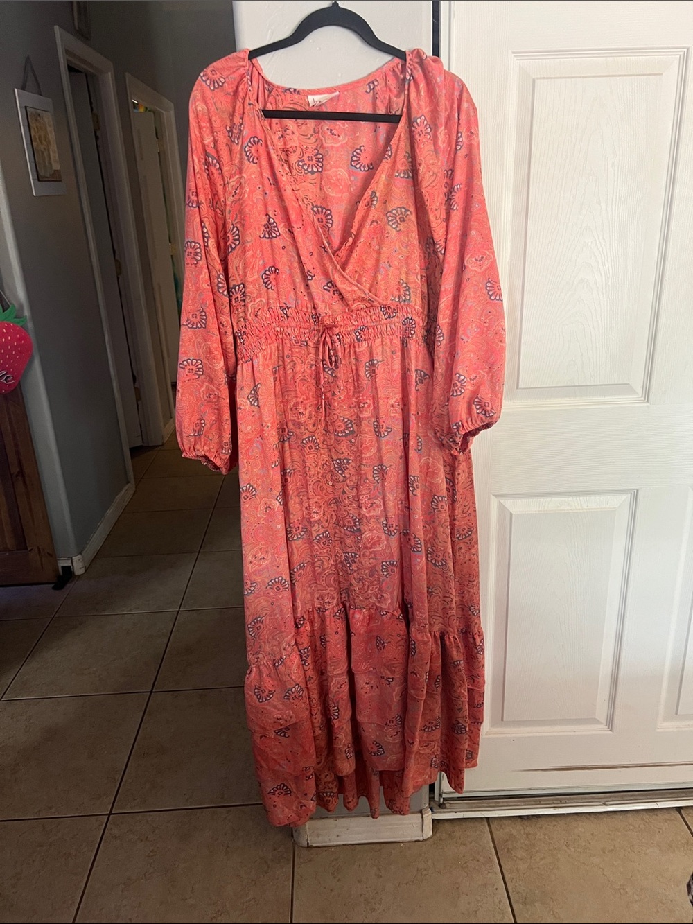 Women's Coral Paisley Print Surplice Maxi Dress